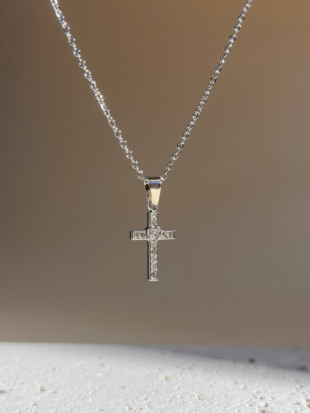 Minimalist Stainless Steel Cross Necklace with Rhinestones