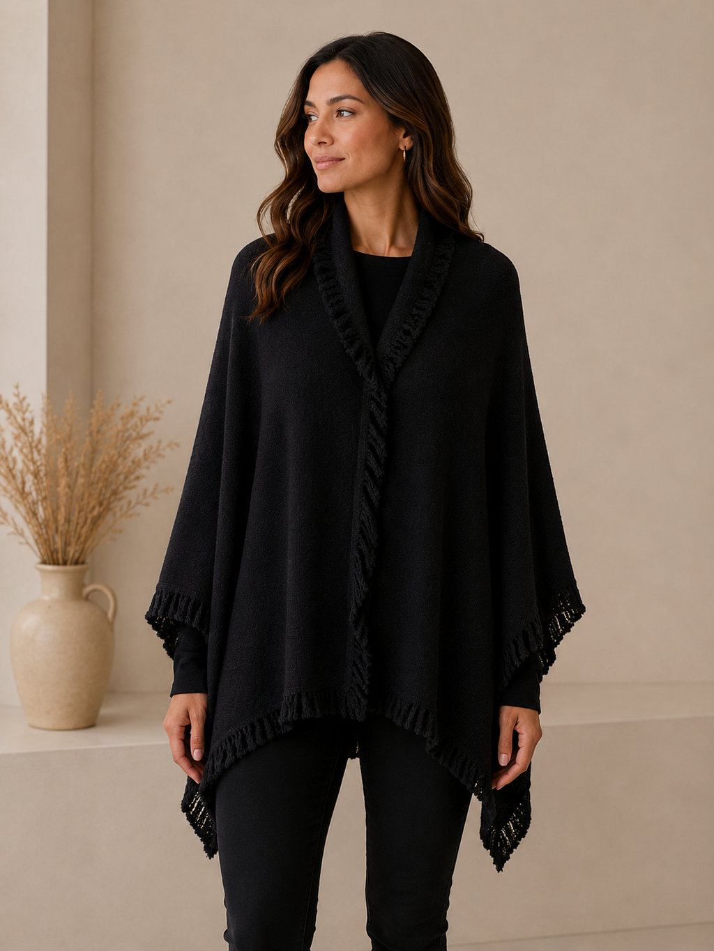 Knitted Fringed Cape - Winter Collection 2026