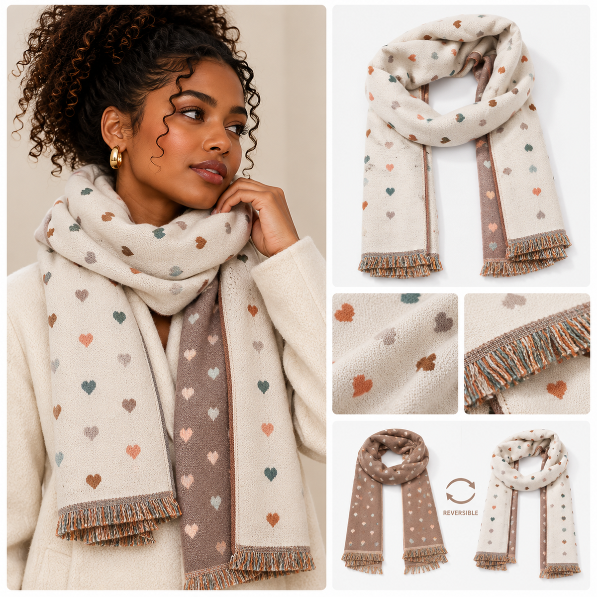 Reversible Heart Print Scarf - Winter Collection 2026