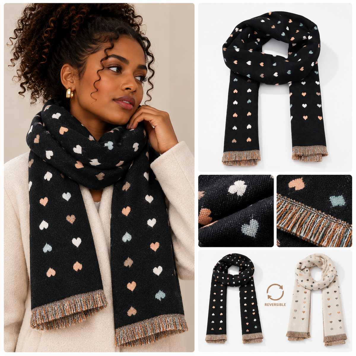 Reversible Heart Print Scarf - Winter Collection 2026
