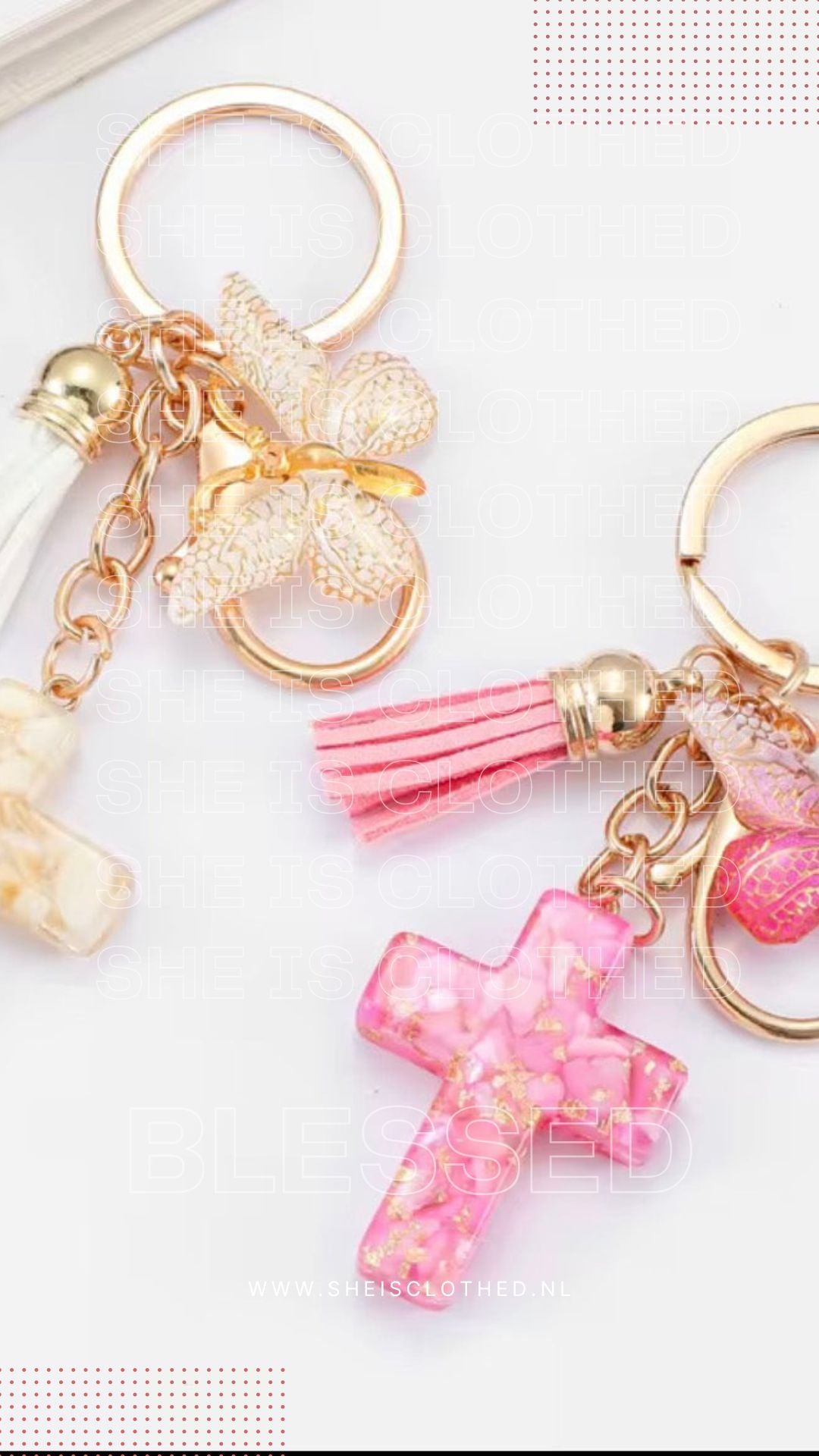 Butterfly & Cross Charm Keychain – Elegant Accessory for Bags, Keys, and Gifts