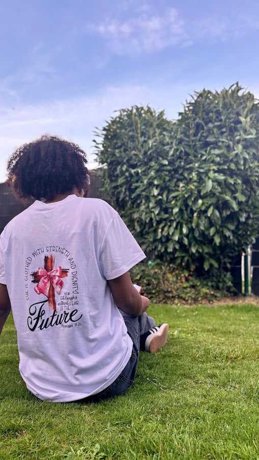 “Strength & Dignity” Cross Graphic Tee – Proverbs 31:25