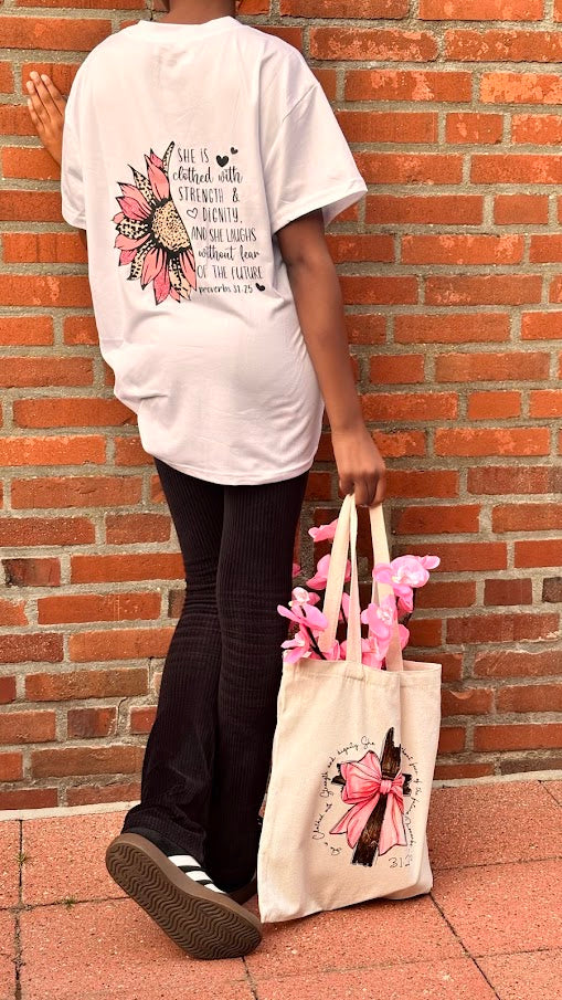 “Strength & Dignity” Christian Graphic Tee – Proverbs 31:25