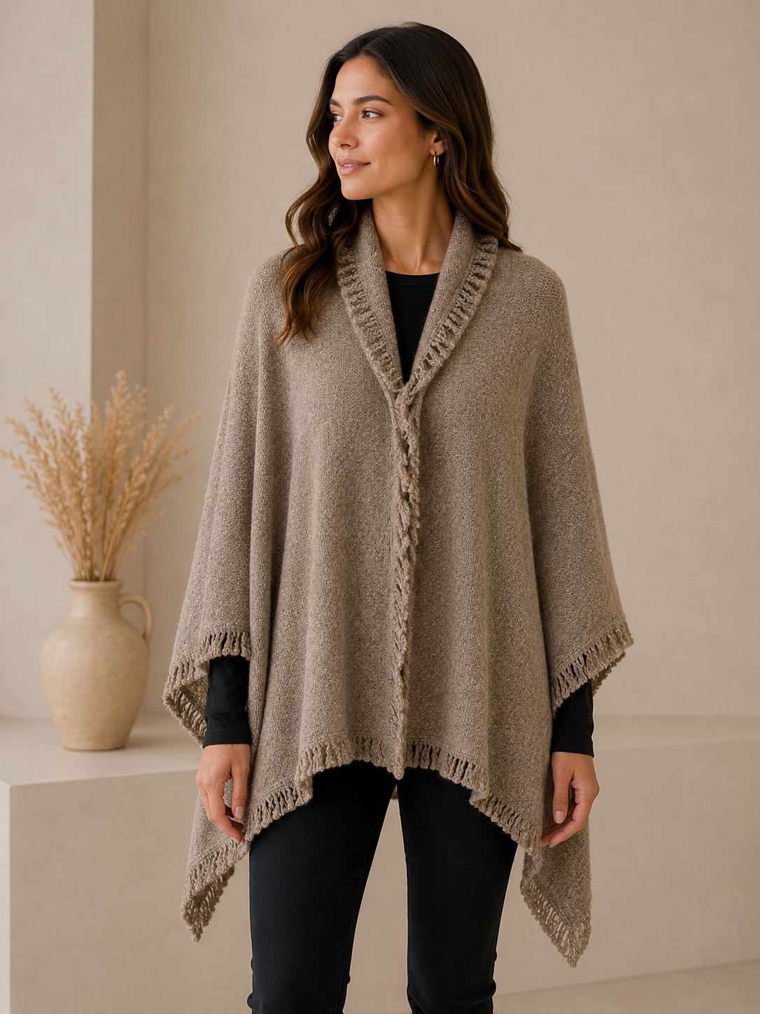 Knitted Fringed Cape - Winter Collection 2026
