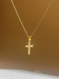 Minimalist Stainless Steel Cross Necklace with Rhinestones