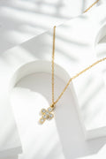 Gold Stainless Steel Cross Necklace with Crystal Accent – Elegant Design